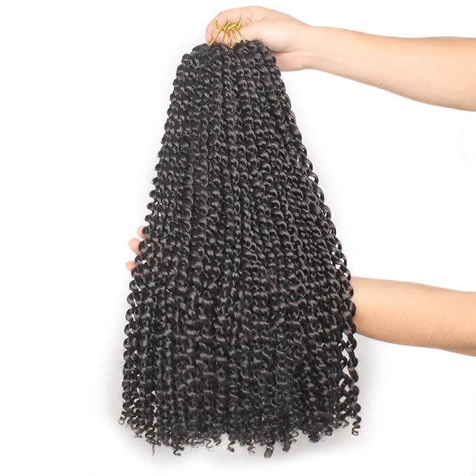 Leeven 24 Inch Black Water Wave Passion Twist Crochet Braiding Hair 7 Packs Long Bohemian Passion Twists Hair for Butterfly Locs Hot Water Setting Synthetic Crochet Braids Hair for Women 2#