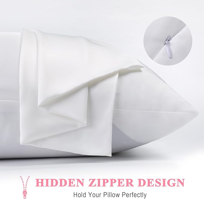 100% Pure Silk Pillowcase 2 Pack for Hair and Skin, Both Sides 23 Momme Grade 6A+ Mulberry Silk Pillowcases with Hidden Zipper, Soft&Smooth Cooling Pillow Cases (White, King 20x36)