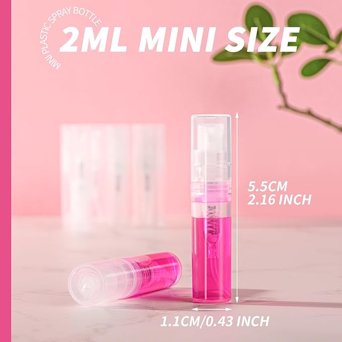 Fandamei Mini Spray Bottle, 10 Pack 2ml Mini Plastic Spray Bottle Empty, Fine Mist Refillable Perfume, Small Perfume Spray Bottle, Tiny Plastic Portable Travel Bottle, Clear