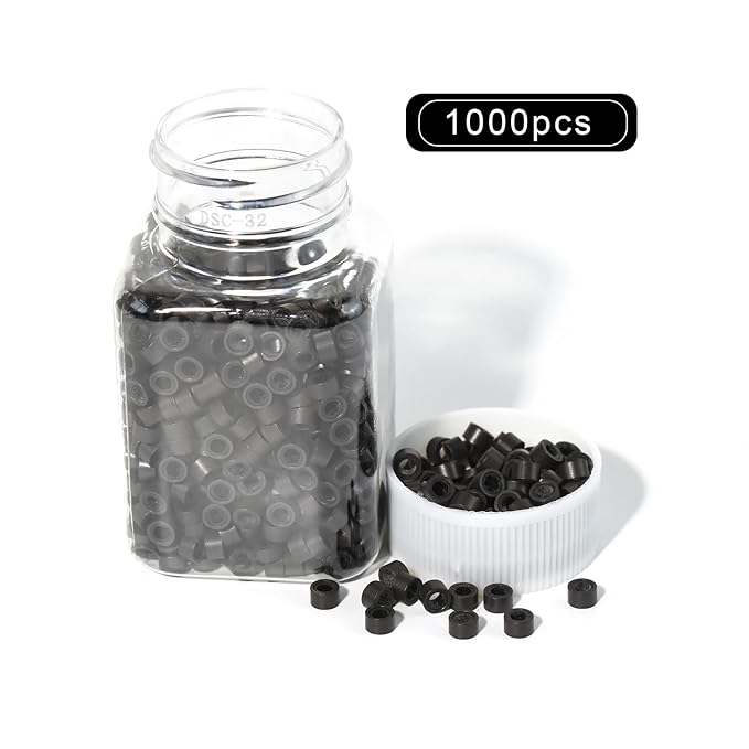 1000 Pcs 5.0 mm Silicone Lined Micro Links Rings Hair Extensions Beads Silicone Lined Beads for Human Hair Extensions and Feather Extensions (Dark Brown)