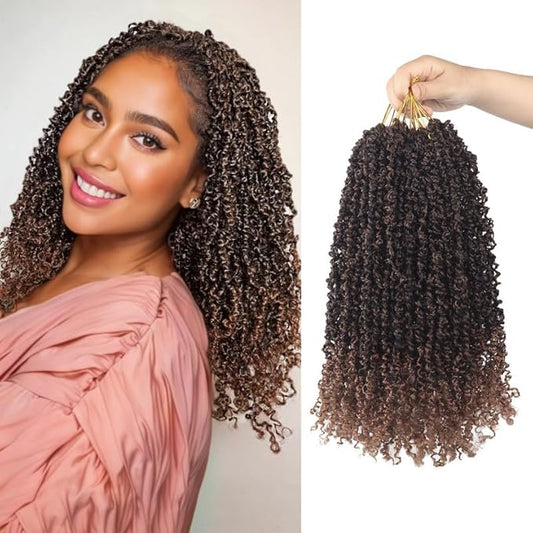 Yanky Twist Crochet Hair, PILLUGER Yaki Twists Hair Micro Spring Twist Braids,9 Packs Pre-looped passion Twist Brown Senegalese With Curls Crochet Synthetic Hair Extensions（14-T30）