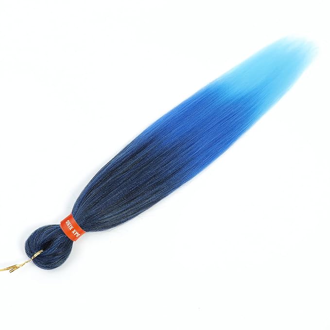 Ombre Black-Blue-SkyBlue Pre Stretched Braiding Hair 30 Inch 2 Packs Professional Yaki Texture Festival Braids Box Crochet Twist Hair Extensions