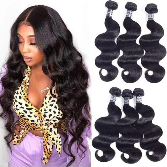 Amella Hair 8A Brazilian Body Wave Human Hair Brazilian Hair Bundles Weave Hair Human Bundles (16 18 18,Natural Black)8A Brazilian Virgin Hair For Black Woman