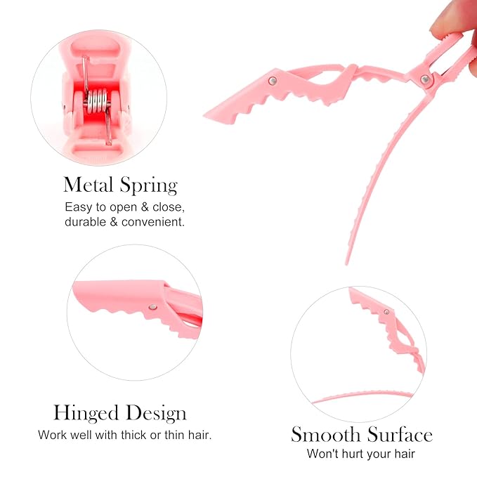 Ondder 24 Pack Large Alligator Clips for Hair Sectioning, Coloring, Cutting - Pink Pro Salon Barber Hair Styling Accessories for Women and Men