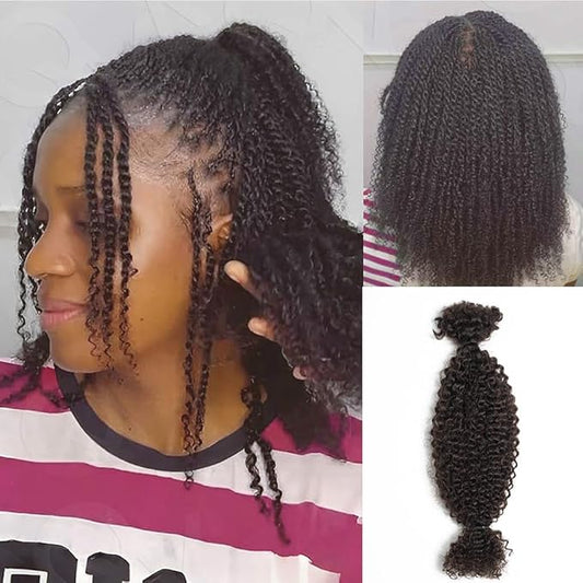 QVR Spring Twist Crochet Human Hair Afro Kinky Curly Braiding Hair Extension, QVR Upgraded Afro Kinkys Bulk Dark Brown Hair