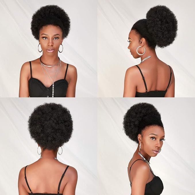 GLAM21USA Afro Puff Drawstring Ponytail Retro Kinky Curly Ponytail Wig Clip in Bun Hair Piece for Black Women Synthetic Hair Extension (MEDIUM, 2 (Dark Brown))