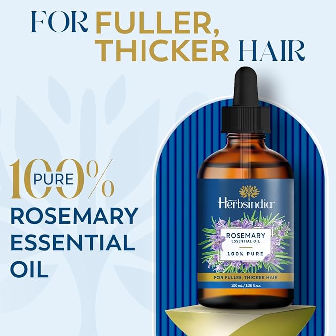 Rosemary Essential Oil for Hair - Huge 3.3 Fl Oz - 100% Pure - Premium Grade with Glass Dropper, Undiluted, Non-GMO
