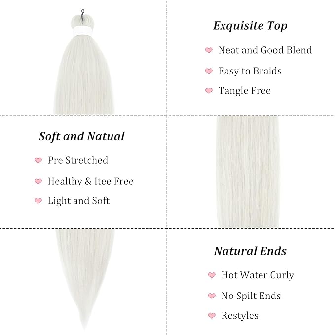 Silver Grey Braiding Hair Kanekalon Hair Extensions for Braiding Braids Grey Braiding Hair Pre Stretched 26 inch Synthetic Jumbo Knotless Kids Prestressed Braiding Hair 26 inch 6 packs