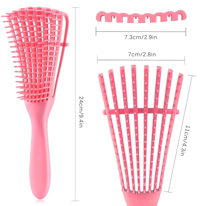 Detangling Brush for Afro American/African 3a to 4c Kinky, Wavy/Curly/Coily Hair - Women's Scalp Massaging Comb for Wet/Dry/Oily/Thick/Long Textured Hair, Knot Detangler (2 pcs, Purple-Pink)