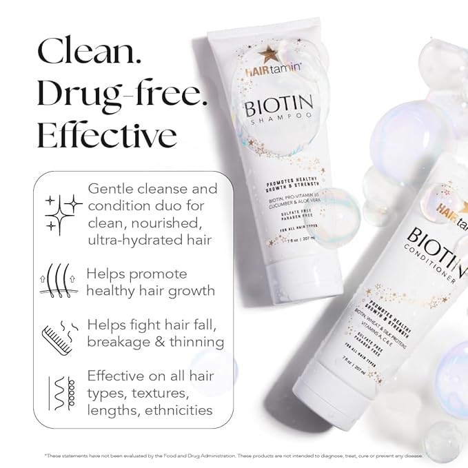 HAIRtamin Biotin Conditioner, vitamin-rich conditioner for healthy hair growth for all hair types, color and keratin safe, paraben free