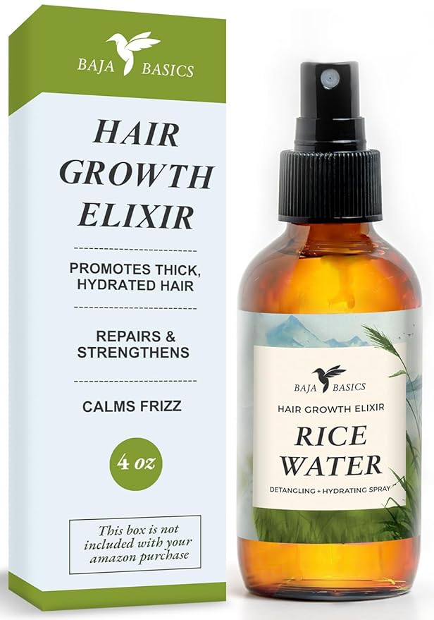 Rice Water For Hair Growth by Baja Basics, Thickness, Strength, Shine - Leave-in Conditioner for Scalp, Dry Split End Moisturizer - Fermented Rice Water Spray for Curly, Straight, Thick, Thin Hair 4oz