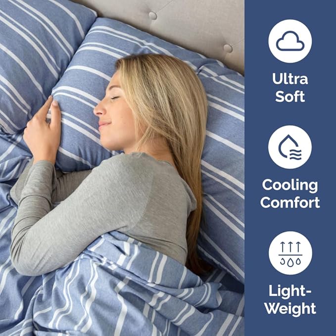 King Pillow Cases Set of 4 - Ultra Soft Hotel Quality Pillowcase Covers - Comfy, Cozy & Wrinkle Free - Shrinkage and Fade Resistant - Machine Washable Pillow Protectors - 4 Piece Set - Blue Stripes 3