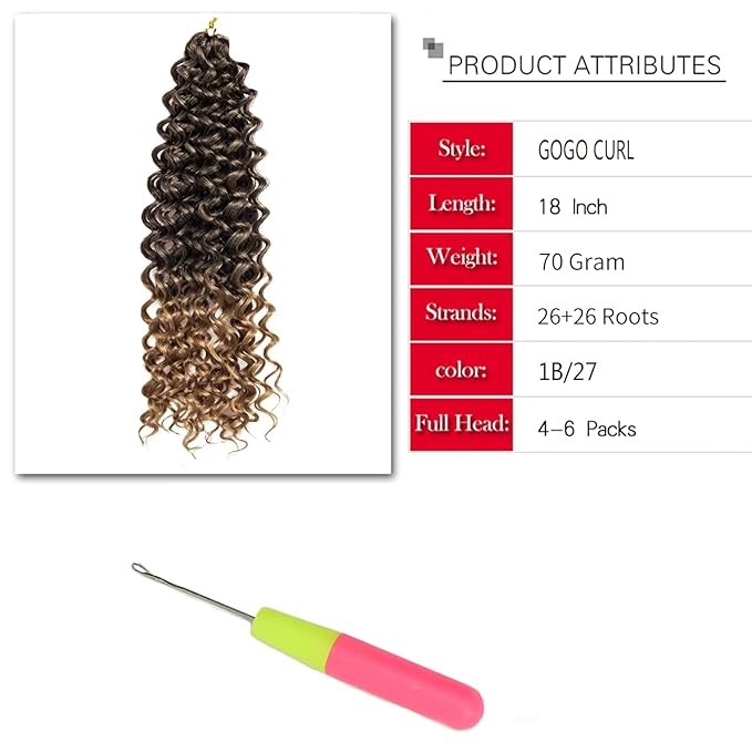 YXCHERISHAIR 8 Packs Curly Crochet Hair GoGo Curl Crochet hair for Women Deep Wave Braiding hair,Synthetic Bohemian Crochett Braid Water Wave Crochett hair Extensions(18inch, 1B/27)