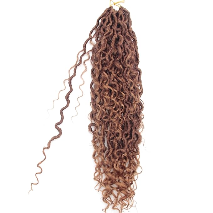 8Packs Goddess Locs Crochet Hair 18Inch Boho Faux Locs,Crochet Loc With Curly Ends River Hippie Bohemian Loc Crochet Hair for Black Women(T33/27, 18inch(Pack of 8))