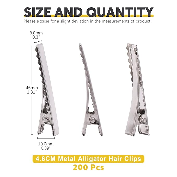 200Pcs 1.81 inch / 4.6 cm Alligator Hair Clips Bulk Silver Single Prong Hair Clips For Bows Making Hair Pins For Sectioning Hair Styling And Sectioning Hairdressing DIY Crafts