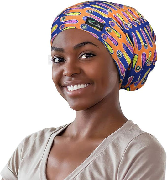 Adjustable Satin Lined Sleep Cap for Dreadlocks Curly Hair Large Head-Stay On Overnight
