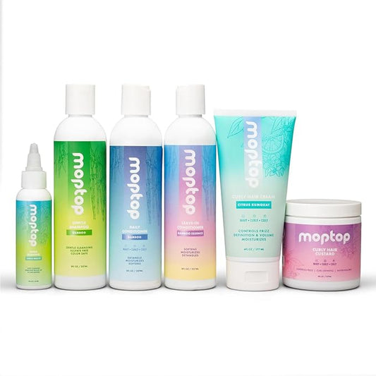 MopTop Kinky-Coily Hair Care Kit: Detox Shampoo, Gentle Shampoo, Daily Conditioner, Curly Gel, Moisturizing Hair Care Products Set
