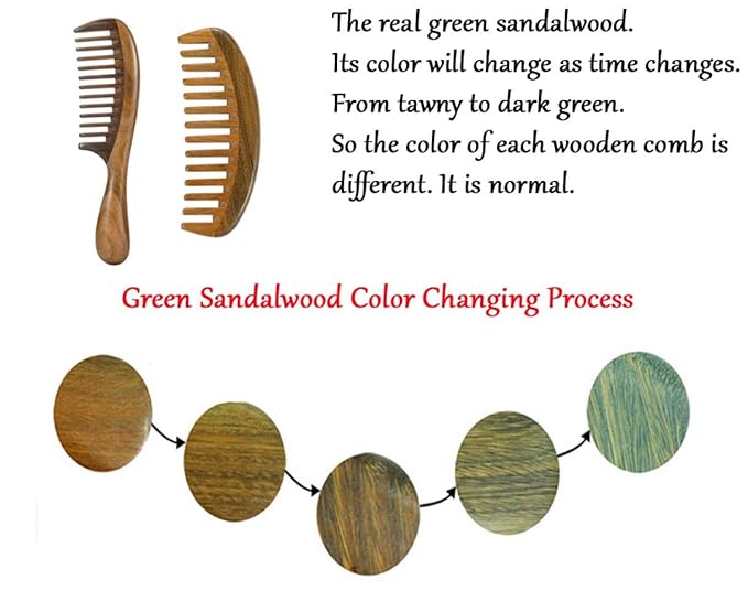 Louise Maelys 2pcs Sandalwood Wide Tooth Hair Combs Moon Shape Wooden Comb for Curly Hair