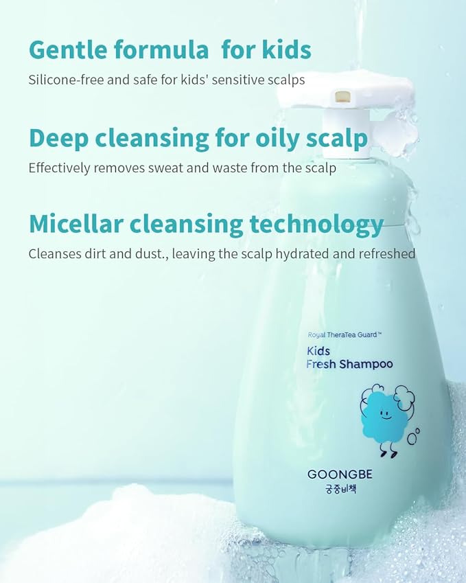 GOONGBE Kids' Korean Silicone-Free Low pH Fresh Shampoo & Conditioner for Sensitive Scalp - Deep Cleansing for Oily Scalps & Softening for Weak, Frizzy Hair - Allergen-Free Scent, 10.1 fl.oz & 6.76 oz
