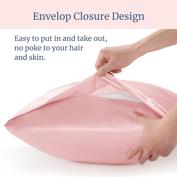 BEDELITE Satin Pillowcase for Hair and Skin, Super Soft and Cooling Similar to Silk Pillow Cases 2 Pack with Envelope Closure, Gift for Women Men(20"x30" Queen Size, Pink)