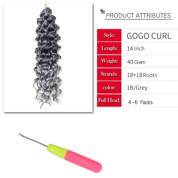 YXCHERISHAIR 8 Packs Curly Crochet Hair 14inch GoGo Curl Crochet hair for Women Deep Wave Braiding hair,Synthetic Bohemian Water Wave Crochet hair Braids (1B/Grey, 14inch)