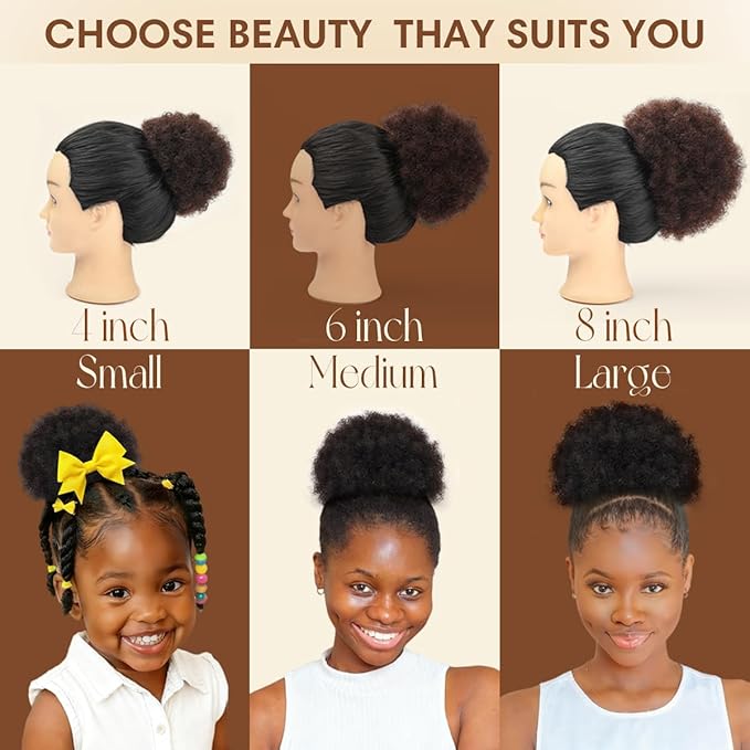 Afro Puff Drawstring Ponytail for Black Women Brazilian Virgin Human Hair #02 Dark Brown Kinky Curly Durable Natural Soft and Smooth Clip In Hair Extensions for Black Women