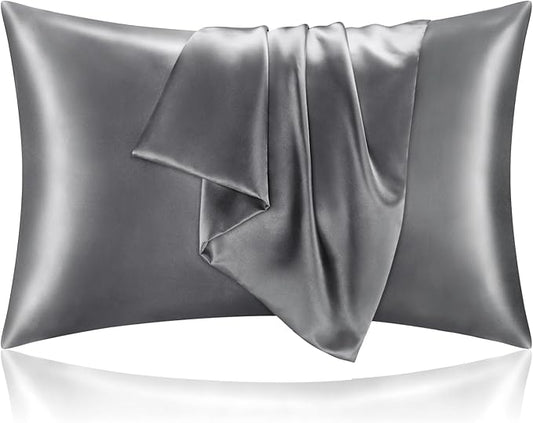 BEDELITE Satin Pillowcase for Hair and Skin, Super Soft and Cooling Similar to Silk Pillow Cases 2 Pack with Envelope Closure, Gift for Women Men(20"x30" Queen Size, Dark Grey)