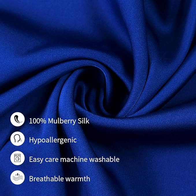 100% Mulberry Silk Pillowcases Set of 2 for Hair and Skin and Super Soft and Breathable Queen Size Nature Silk Pillowcases (Queen, Royal Blue)
