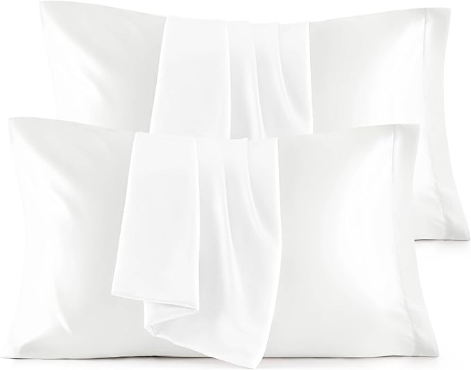 Bedsure King Size Satin Pillowcase Set of 4 - Pure White Pillow Covers for Hair and Skin 20x36 Inches with Envelope Closure, Similar to Silk Pillow Cases, Gifts for Women Men