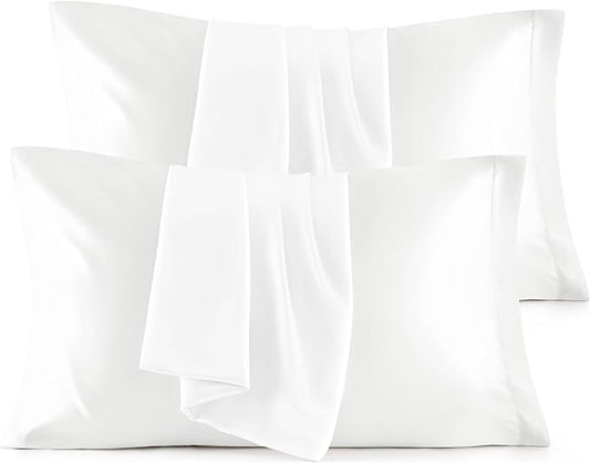 Bedsure Satin Pillowcase for Hair and Skin Queen - Pure White Silky Pillowcase Set of 4 with Envelope Closure, Similar to Silk Pillow Cases, Gifts for Women Men, 20x30 Inches