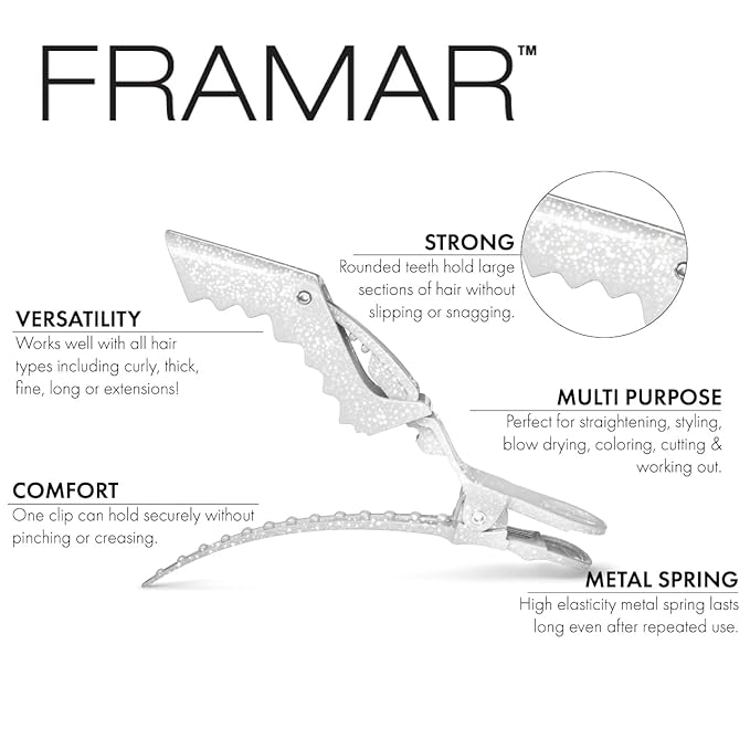 FRAMAR Glitter Hair Clip Set - Alligator Clips For Hair Styling, Hair Styling Clips Sectioning, Glitter Hair Clips For Women Styling, Salon Hair Clips – Firm Hold Without Slipping – 4 Pack