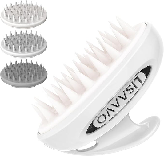 Scalp Massager Brush, with 3 Replacement Heads, 3 Softness for Selection, Shampoo Brush for Relaxing, Deep Cleansing Exfoliator & Soothes itching - Wet/Dry Use for All Hair Types, White