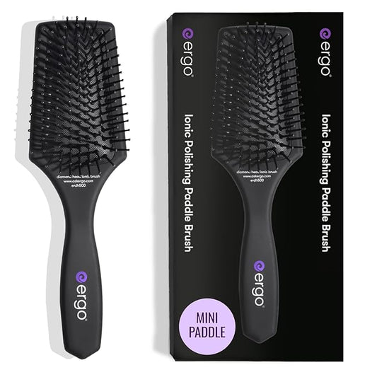 ERGO Mini Ionic Polishing Paddle Brush - Small Detangling Hair Brush for Wet & Dry Use - Professional Hair Care Styling Tool (ER500)