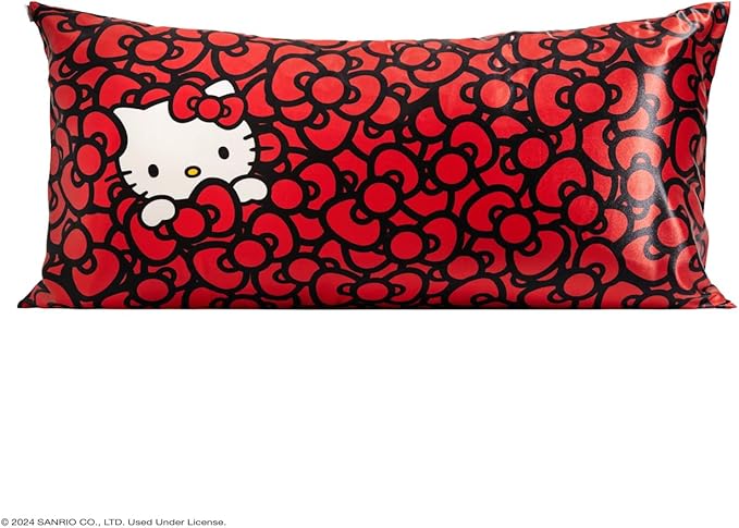 Kitsch x Hello Kitty Pillow Case – Sea of Bows Toddler Bed Time Satin Pillowcase with Zipper – Soft Cooling Pillow Cover for Hair & Skin – Better Than Silk Pillowcase – King Size 19x36