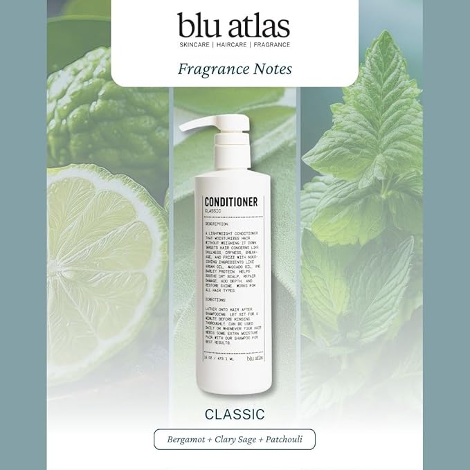 Blu Atlas Men's Natural Conditioner – Organic, Sulfate-Free, Paraben-Free – Deep Moisturizing & Scalp Soothing – Classic Scent (Bergamot, Sage, Patchouli) – Made in America – 16 oz