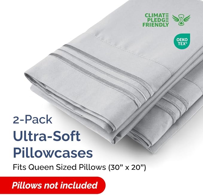 Queen Pillow Cases Set of 2 - Ultra Soft Hotel Quality Pillowcase Covers - Comfy, Cozy & Wrinkle Free - Shrink, Stain & Fade Resistant - Machine Washable Pillow Protectors - 2 Piece Set - Steel Blue