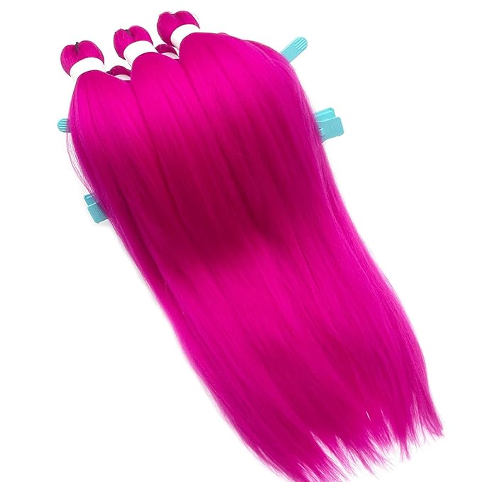 Pink Braiding Hair Extensions For Braids Magenta Pink Braiding Hair Pre Stretched 26 Inch, Hot Water Set Yaki Synthetic Hypoallergenic Pre Stretched Braiding Hair Bundles