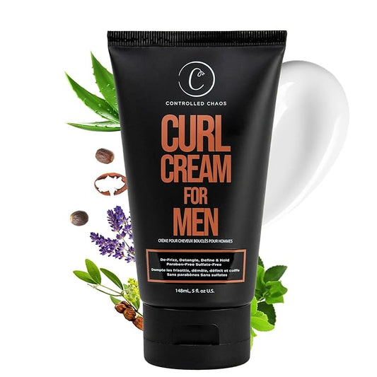 Controlled Chaos Curl Cream for Men - Hair Styling Cream For Wavy and Curly Hair With Shea Butter, Jojoba Oil, Coconut Oil, add Smoothness, Anti-frizz, Sulfate-Free Curl Cream (5oz)