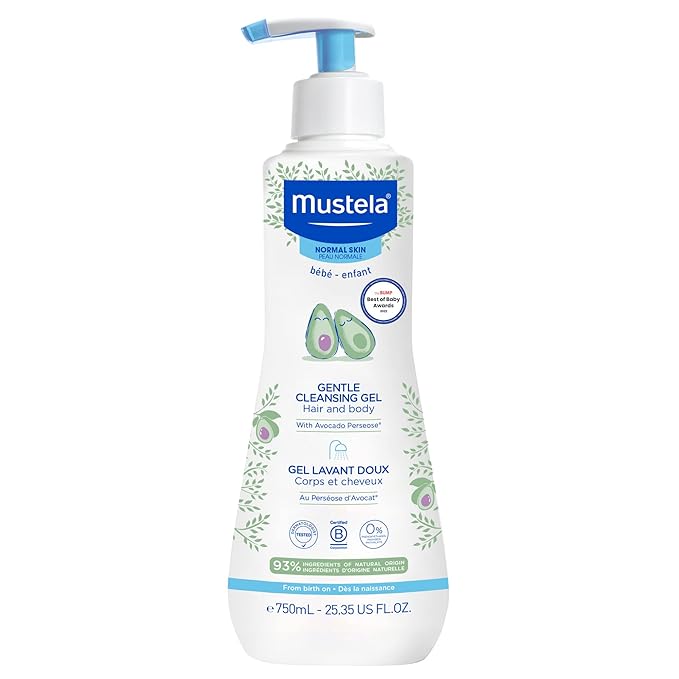 Mustela Baby Gentle Cleansing Gel - Baby Hair & Body Wash - with Natural Avocado fortified with Vitamin B5 - Biodegradable Formula & Tear-Free â€“ 25.35 fl. oz. (Pack of 1)