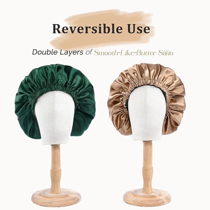 YANIBEST Adjustable Satin Bonnet Double Layer Hair Bonnet for Sleeping Bonnets for Women Hats Curly Natural Hair, Green