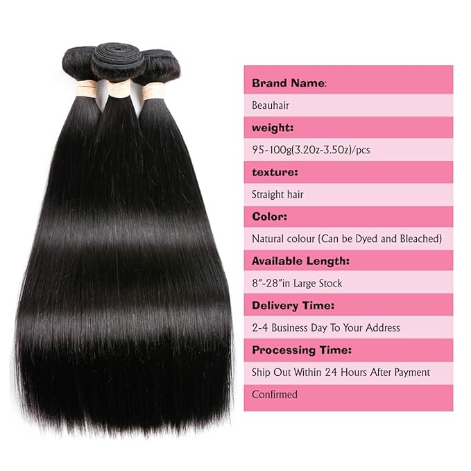 Straight Human Hair Bundles 100% Unprocessed Brazilian Straight Virgin Human Hair 4 Bundles Human Hair Extensions Natural Black Color(20 22 24 26)