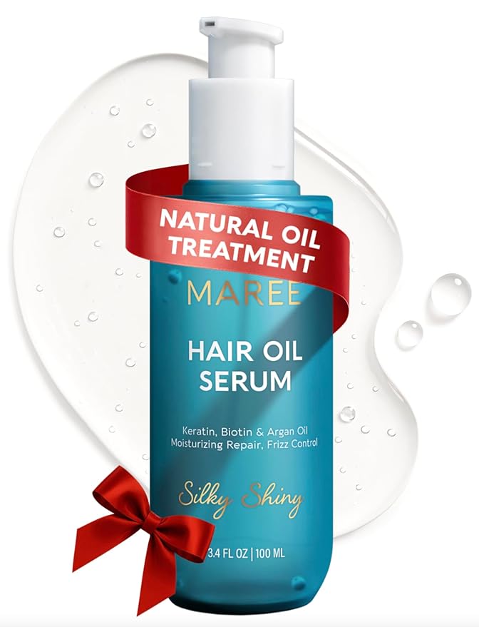 MAREE Hair Serum for Dry and Curly Hair Gloss – Hair Oil for Frizzy Hair with Argan Oil, Keratin & Biotin – Frizz Control Hair Care Products for Women – Aceite Para el Cabello – Keratin Hair Treatment