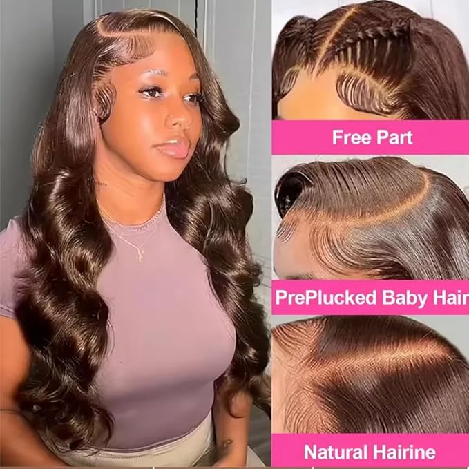 MEGOOD 200% Density Chocolate Brown Lace Front Wig Human Hair 13x6 Body Wave Lace Front Wigs Colored Human Hair Wigs For Women HD Transparent Lace Front Wig(26 Inch,Chocolate Brown Wig)
