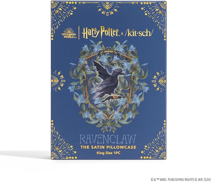 Kitsch x Harry Potter Ravenclaw Satin Pillowcase with Zipper – Double-Sided Crest Design – Better Than Silk Pillowcase – Perfect for Kids Rooms & Toddler Bed Time Pillow Case – King Size 19x36
