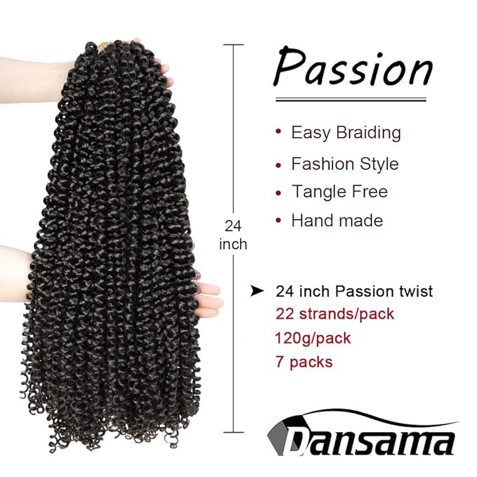 Dansama Passion Twist Hair 24 inch : Water Wave Crochet Hair Braiding Hair for Bohemian Crochet Braids Hair Extensions (24inch (Pack of 7), #4)