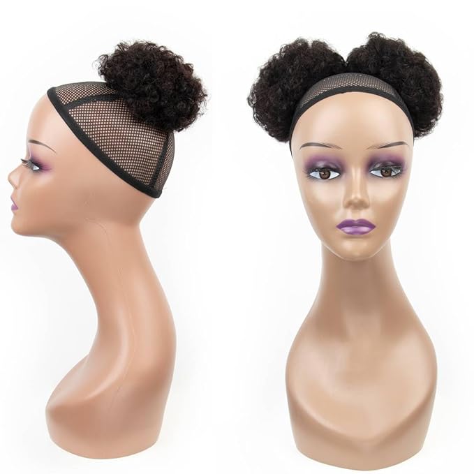 Kids Ponytail Afro Puff Ponytail for Black Women Human Hair Buns 2PCS/Pack 4 Inch for Girls Kids Children Babies Small Size Natural Black Kinky Curly Hair Updo Donut Chignon