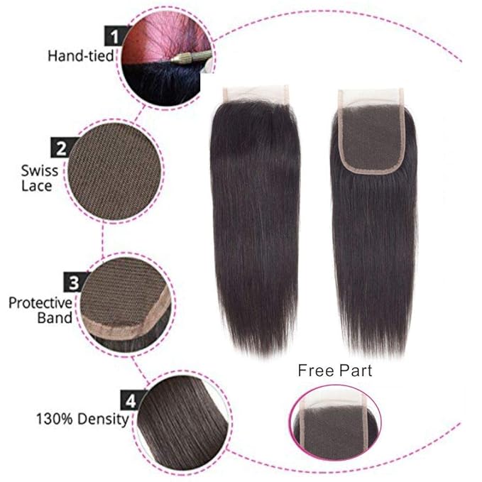 Brazilian Virgin Straight Hair 3 Bundles with Closure(22 24 26+22"Closure) 10A Virgin Remy Straight Hair Free Part Closure and Bundles 100% Unprocessed Brazilian Human Hair for Black Women…