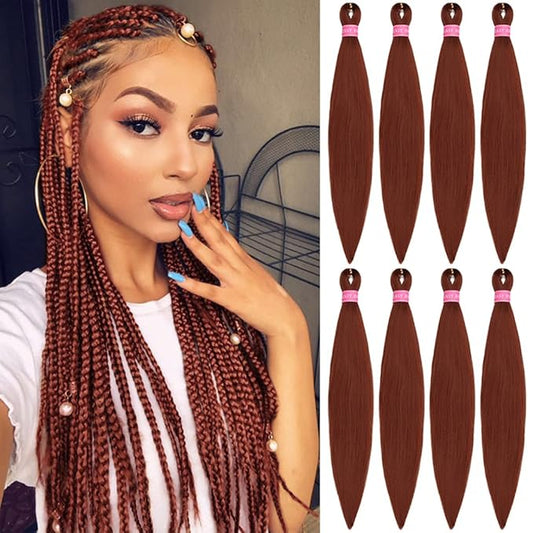 AQINBEL Braiding Hair 26 Inches 8 Bundles/Pack Pre Stretched Braiding Hair Ginger Braiding Hair Pre Stretched Itch Free Yaki Texture Hot Water Setting Hair for Braiding Extensions (350#-Dark Ginger)