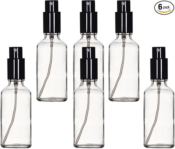 YIZHAO Clear Glass Spray Bottles 2oz, with Small Fine Mist Spray, Metal Cap, Refillable for Essential Oil,Travel,Cleaning,Perfume,Aromatherapy,Makeup – 6 Pcs