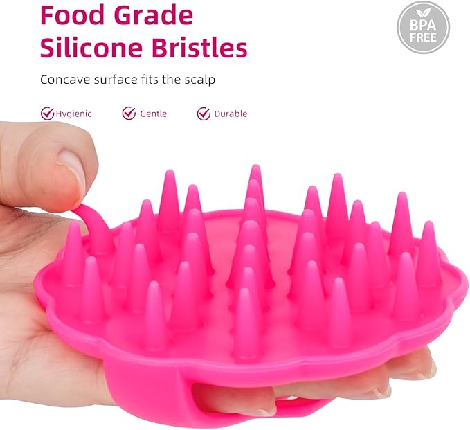 Scalp Massager Hair Growth, Scalp Scrubber Wiht Silicone Bristles, Head Massager Scalp, Wet Dry Hair Care Scalp Scrub for Women Man (Red)